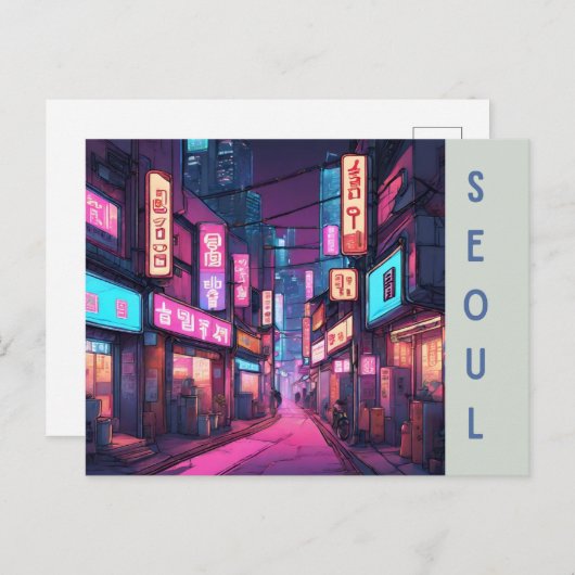 ソウルの有名なランドマーク:レトロな旅 ネオンシティ ポストカード (正面/裏面)