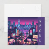 ソウルの街並み: 韓国の都市の美しさ ネオンシティ ポストカード (正面/裏面)
