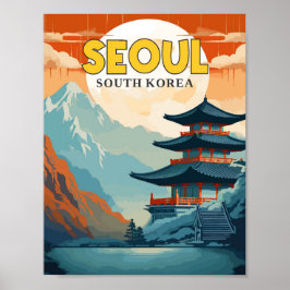 ソウルサウスコリアヴィンテージ旅行イラストレーション ポスター