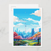 ソウルサウスコリアヴィンテージ旅行イラストレーション ポストカード (正面/裏面)