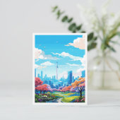 ソウルサウスコリアヴィンテージ旅行イラストレーション ポストカード (スタンド正面)