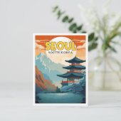 ソウルサウスコリアヴィンテージ旅行イラストレーション ポストカード (スタンド正面)