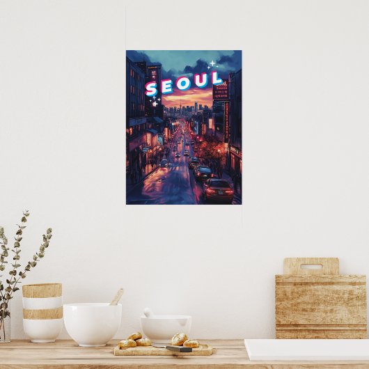 ソウルサンセット：シティー鮮やかスケープ旅行 ポスター (キッチン)