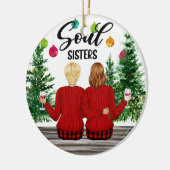 ソウルシスタースクリスマスパ市松模様にンツパーソナライズ セラミックオーナメント (左)