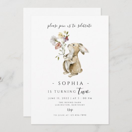 ソウルバニーガール誕生日ミニマモダンリスト 招待状 (正面/裏面)