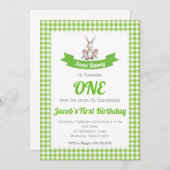 ソウルバニーグリーンギンガム誕生日招待状 招待状 (正面/裏面)