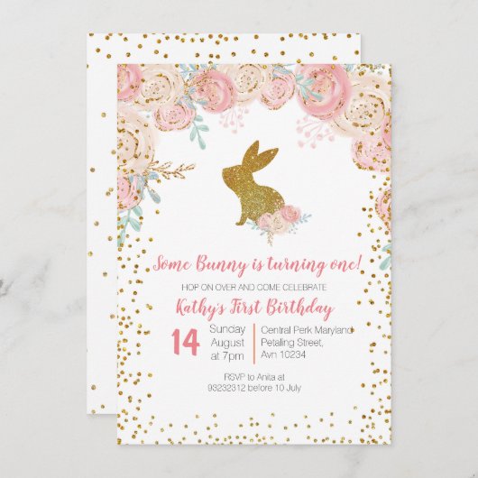 ソウルバニーフローラ誕生日招待状 招待状 (正面/裏面)