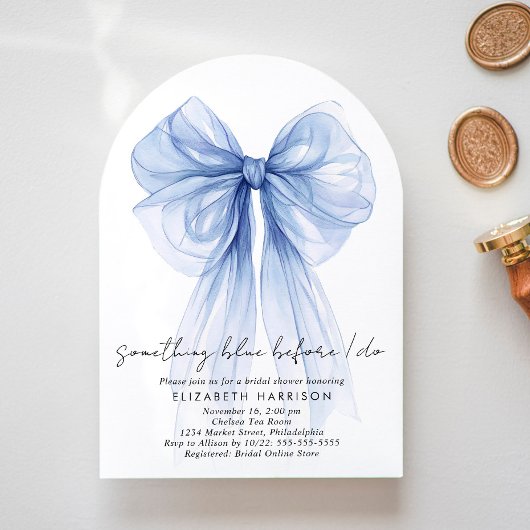 ソウルブルーコケットボウアーチブライダルシャワー 招待状