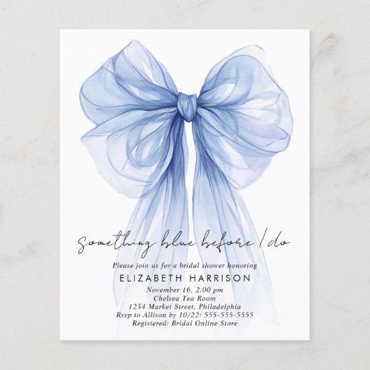 ソウルブルーコケットボウブライダルシャワー招待状 (正面)