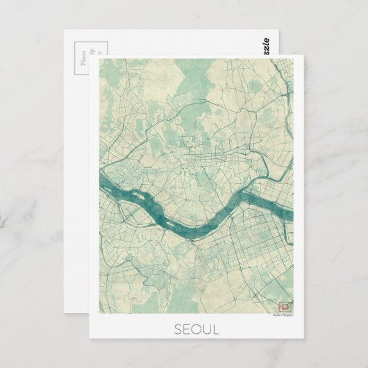 ソウルマップブルーヴィンテージウォーターカラー ポストカード (正面/裏面)