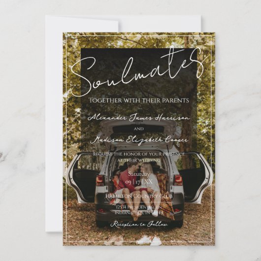 ソウルメイト写真結婚式招待状 | 黒のオーバーレイ 招待状 (正面)