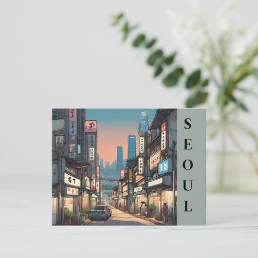 ソウルヴィンテージ韓国旅行アジアの街並み ポストカード (スタンド正面)