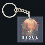 ソウル韓国イラストレーションアートヴィンテージバッジ キーホルダー<br><div class="desc">ソウルイラストレーションデザインとマンガアートスタイル。韓国の首都であるソウルはモダン、超高層ビル、ハイテク地下鉄、文化が仏教の寺院や宮殿、通り市場に出会う大きな都市である。</div>