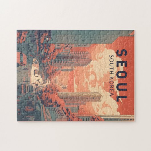 ソウル韓国イラストレーションアートヴィンテージ ジグソーパズル (横)