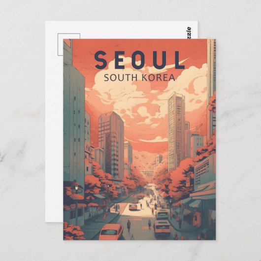 ソウル韓国イラストレーションアートヴィンテージ ポストカード (正面/裏面)
