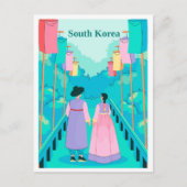 ソウル韓国カップルの旅行イラスト ポストカード (正面)
