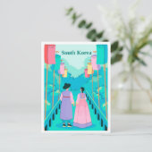 ソウル韓国カップルの旅行イラスト ポストカード (スタンド正面)