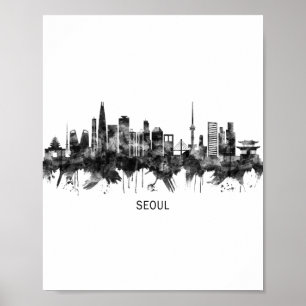 ソウル韓国スカイラインBW ポスター