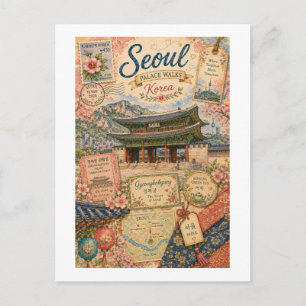 ソウル韓国ヴィンテージ旅行コラージュ ポストカード