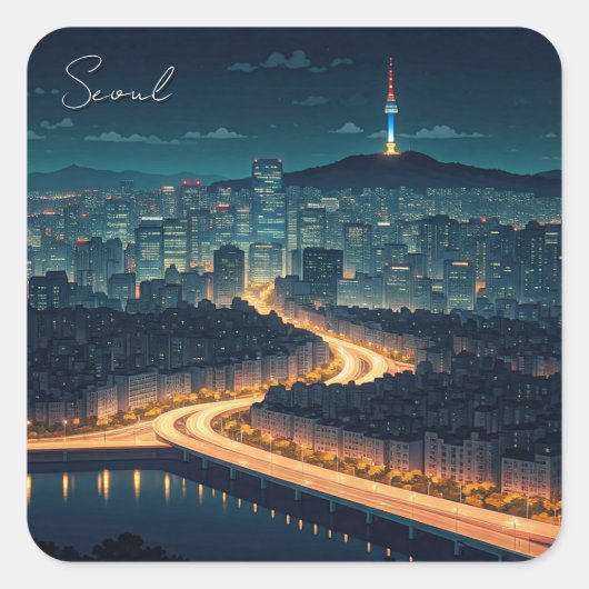 ソウル韓国夜景 スクエアシール (正面)