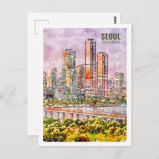 ソウル韓国有名な旅行水の色のスケッチ ポストカード (正面/裏面)