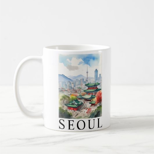 ソウル韓国水彩旅行アート コーヒーマグカップ (左)