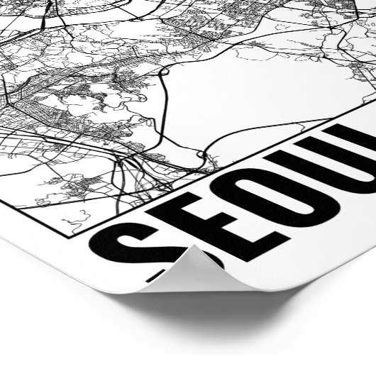 ソウル韓国서울ミニマリスト地図アート ポスター (角)