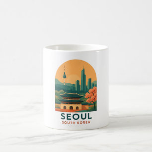 ソウル韓国 – ヴィンテージ旅行アート，ミニマリスト コーヒーマグカップ