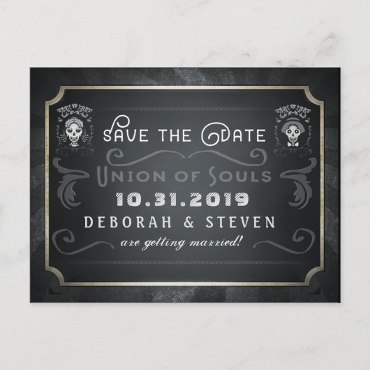 ソウル・スケルトンの日付組合を保存結婚する 案内ポストカード (正面)