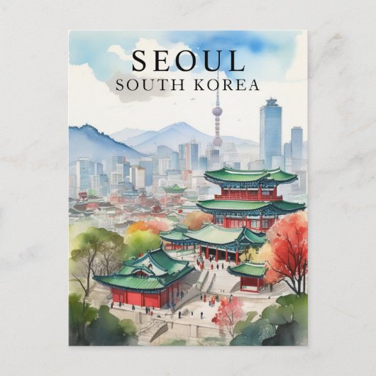 ソウル、韓国の水彩旅行アートハガキ ポストカード (正面)