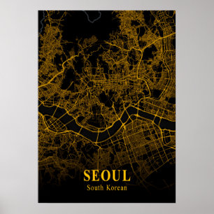 ソウル – 韓国金ゴールド市地図 ポスター