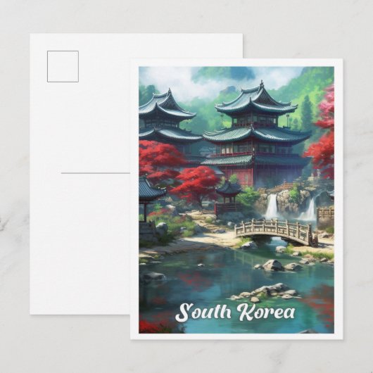 ソウル 韓国 アート ビンテージ 旅行 イラスト ポストカード (正面/裏面)