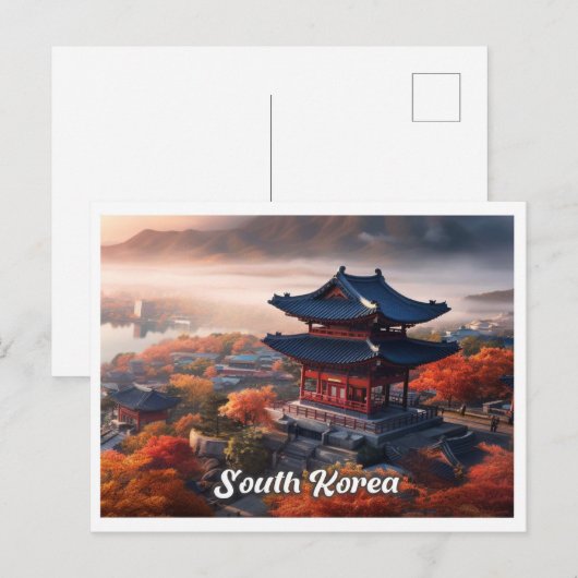 ソウル 韓国 アート ビンテージ 旅行 イラスト ポストカード (正面/裏面)