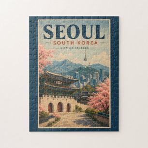 ソウル 韓国 イラスト 旅行 アート ヴィンテージ ジグソーパズル