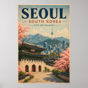 ソウル 韓国 イラスト 旅行 アート ヴィンテージ ポスター