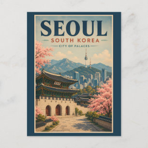 ソウル 韓国 イラスト 旅行 アート ヴィンテージ ポストカード