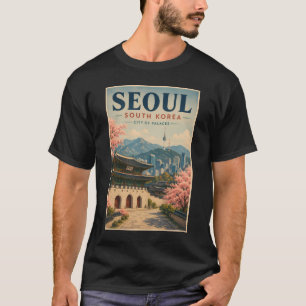 ソウル 韓国 イラスト 旅行 アート ヴィンテージ Tシャツ