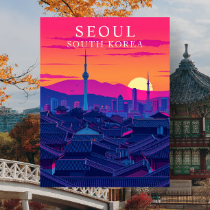 ソウル 韓国 シルエット 太陽の沈む街の風景 ポストカード