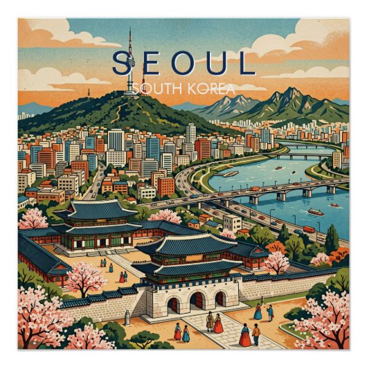 ソウル 韓国 旅行 アート ヴィンテージ ポスター (正面)