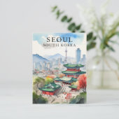 ソウル, 韓国 水彩画 旅行アート ポストカード (スタンド正面)