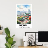 ソウル 韓国 水彩画 旅行 アートプリント ポスター (ホームオフィス)
