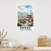ソウル 韓国 水彩画 旅行 アートプリント ポスター (キッチン)