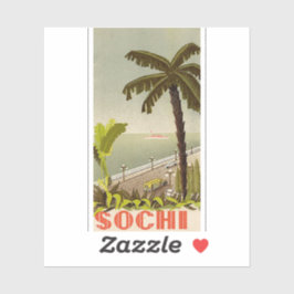 ソチのマリンステーションを描いたヴィンテージ風の美しいアート旅行グッズ シール