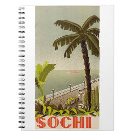ソチのマリンステーションを描いたヴィンテージ風の美しい旅行アート ノートブック
