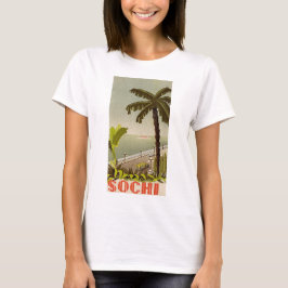 ソチのマリンステーションを描いたヴィンテージ風の美しい旅行アート Tシャツ