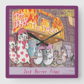 ソックスおもしろいホラーフィルム角壁時計 スクエア壁時計 (正面)