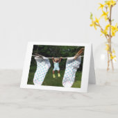 ソックスが洗濯ひもに並ぶ カード (黄色い花)