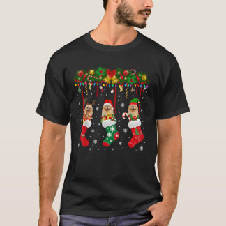 ソックスに入ったポメラニアン クリスマス トナカイ サンタ エルフ 犬 Tシャツ