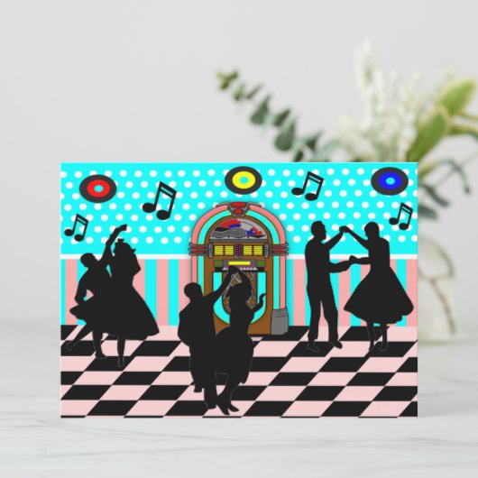 ソックスのホツプの五十年代のダンスのテーマのパーティの招待状 招待状 (スタンド正面)