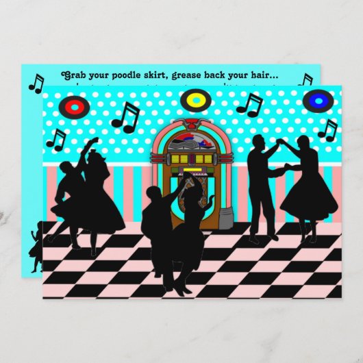 ソックスのホツプの五十年代のダンスのテーマのパーティの招待状 招待状 (正面/裏面)